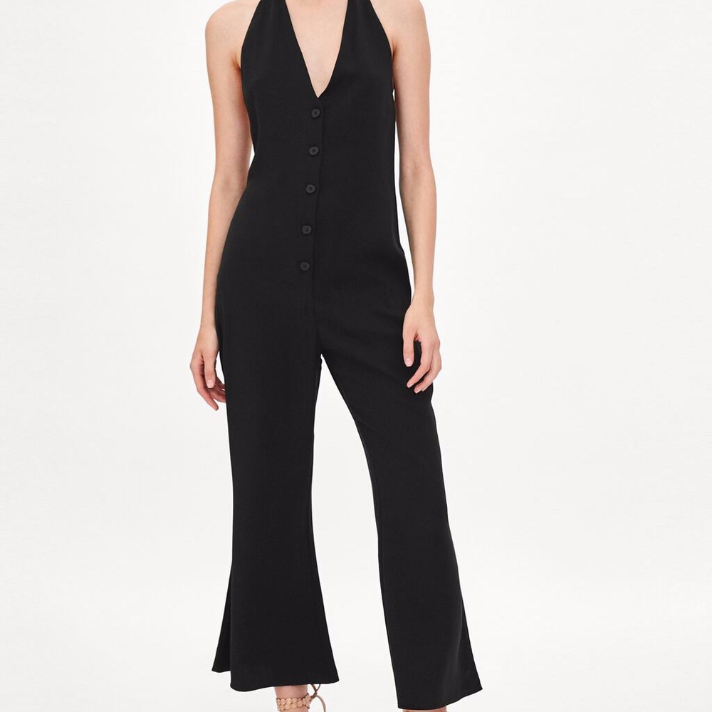 Zara Black Halter Neck Flare Wide Leg Jumpsuit New